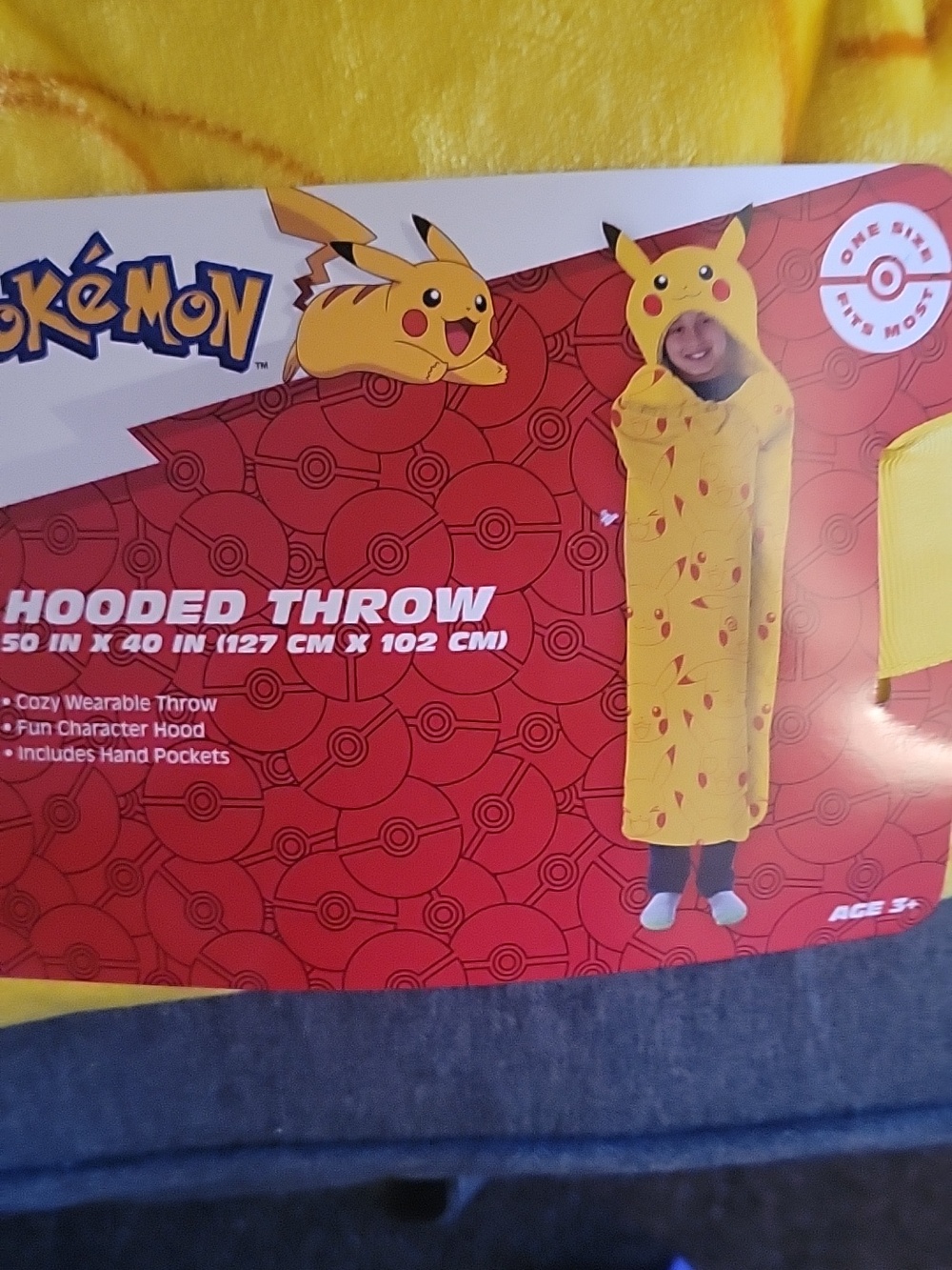 Pokemon Pikachu Hooded Throw Blanket - Yellow with Red Cheeks - Picture 2 of 3